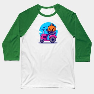 Cute Pumpkin Vampire Driving Tractor Cartoon Baseball T-Shirt